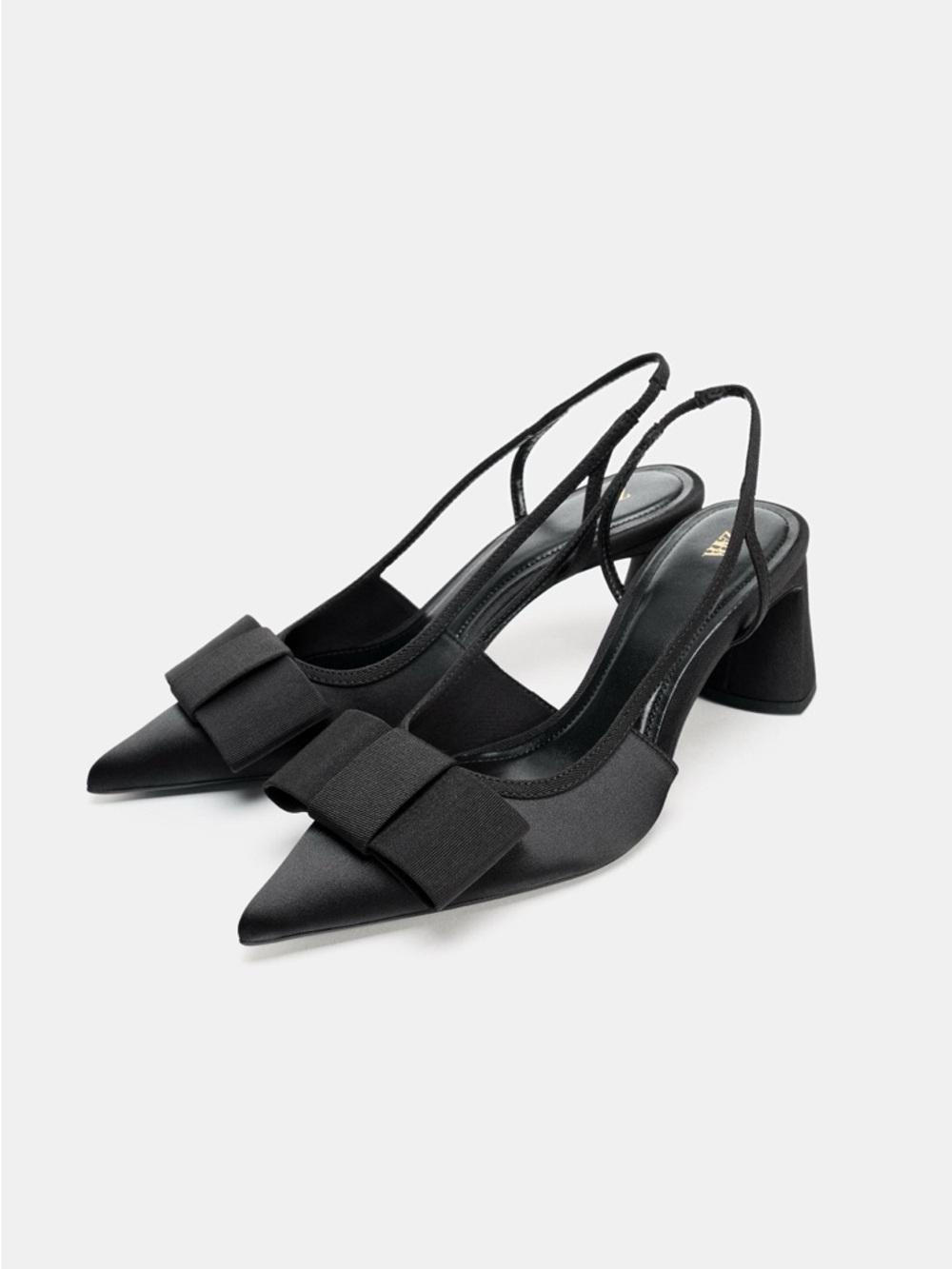 Zara Black Pointed Slingback Heels with Bow Accent